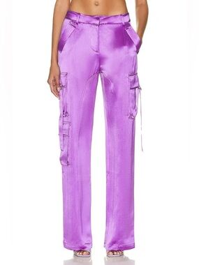 Retrofete Satin Andre' Satin Cargo Pants In Purple Size Small